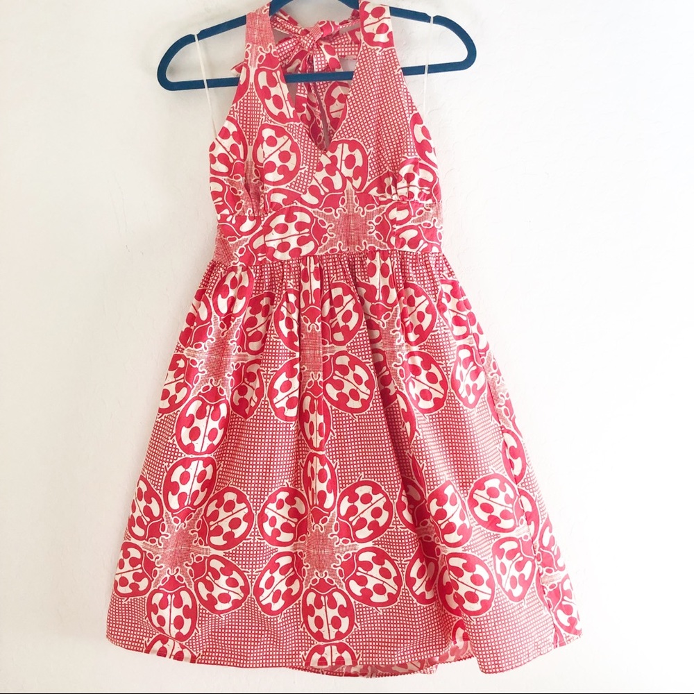 ModCloth Haute Happenstance Ladybug Red Ivory Halter Dress size Medium